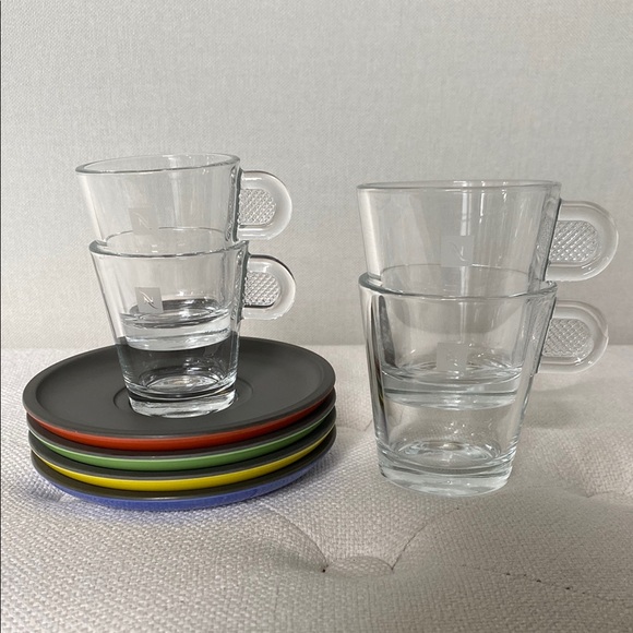 Nespresso Glass Cappuccino and Espresso Set with Multicolor Saucers - Picture 1 of 10